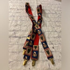 GAS W GERMANY CHRISTMAS RED WITH GOLD TONE HARDWARE SUSPENDERS O/S